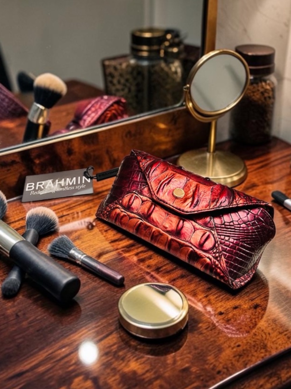 Brahmin Croc-Embossed Copper Bronze Eyeglass Case w/Gold Interior (NWT) - Picture 1 of 14